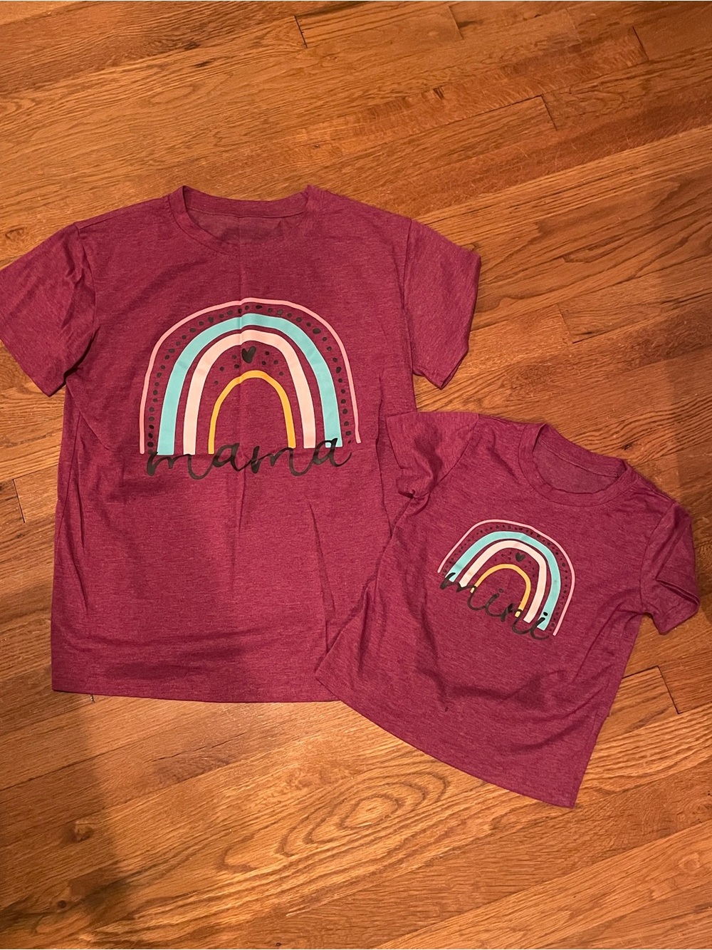 Mama & Mini Burgundy Rainbow Tee Set- small and kids 4T